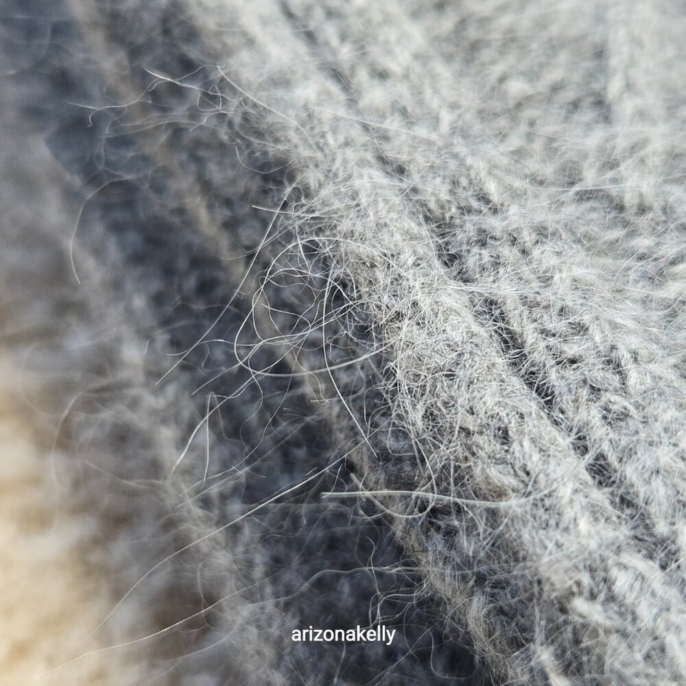 Lauren Ralph Lauren Lambswool Angora Scarf Cable Diamond Poinetlle Grey - Picture 7 of 14